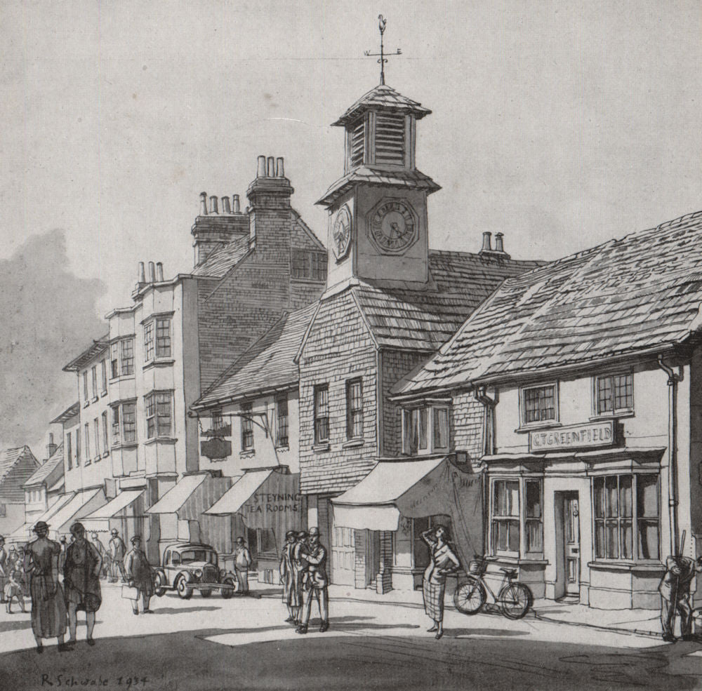 STEYNING. The old market house, by Randolph Schwabe. Sussex 1947 print